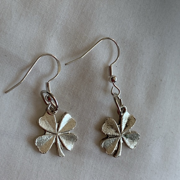 Lucky 4 leaf clover shamrock earrings sterling silver hooks Artisan OOAK - Picture 3 of 6